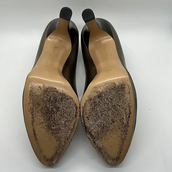 Gucci Authentic Gorgeous Metallic Nappa Silk Block Heel Shoes **Size 7** - Picture 8 of 11